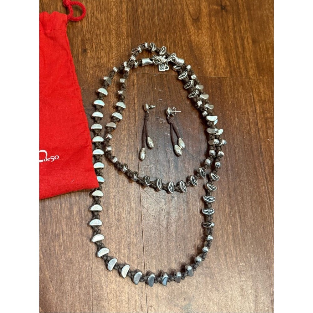 Uno de 50 Long Silver Rope Necklace & Earrings Set